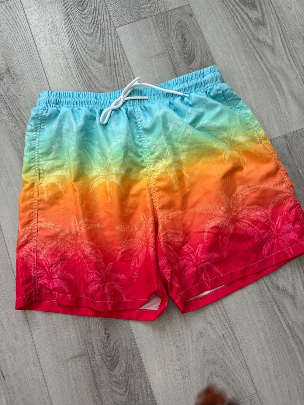 Gradient Palm Swim Trunks - Aqua/Yellow/Red